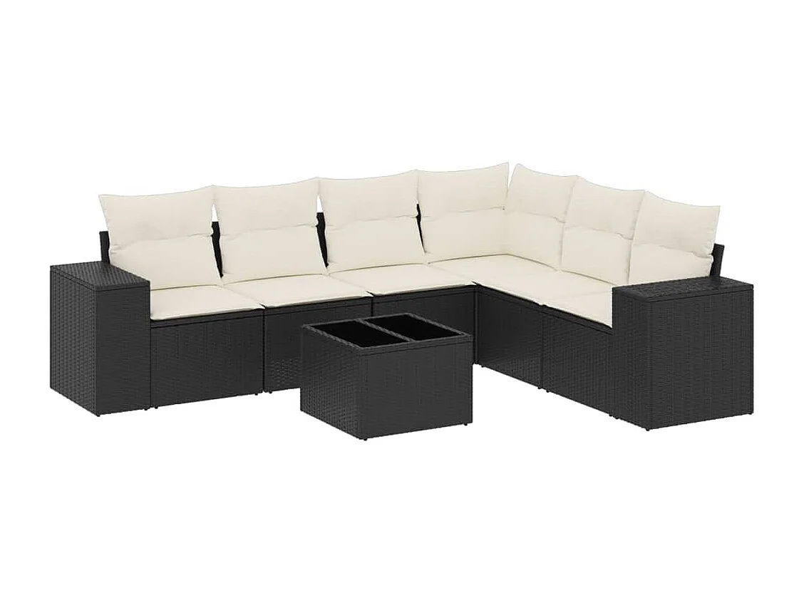 7-tlg. Garten-Sofagarnitur mit Kissen Schwarz Poly Rattan