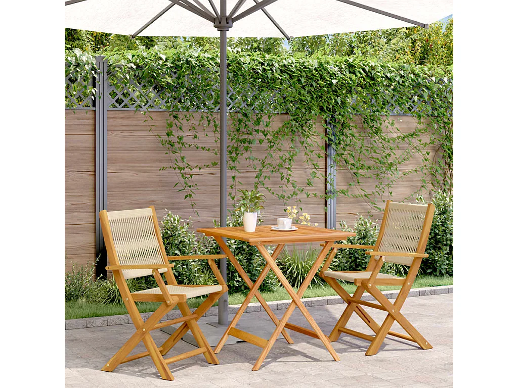 Ensemble de bistro 3 pcs beige polypropylène et bois massif