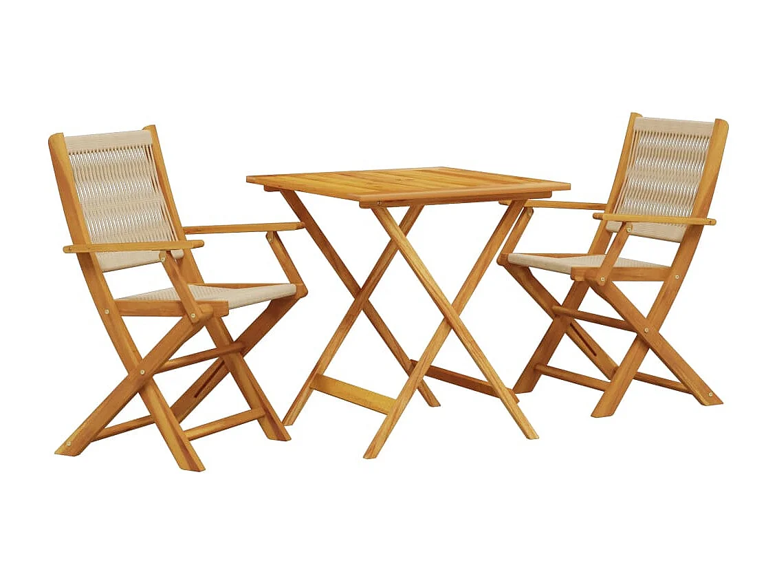 Ensemble de bistro 3 pcs beige polypropylène et bois massif