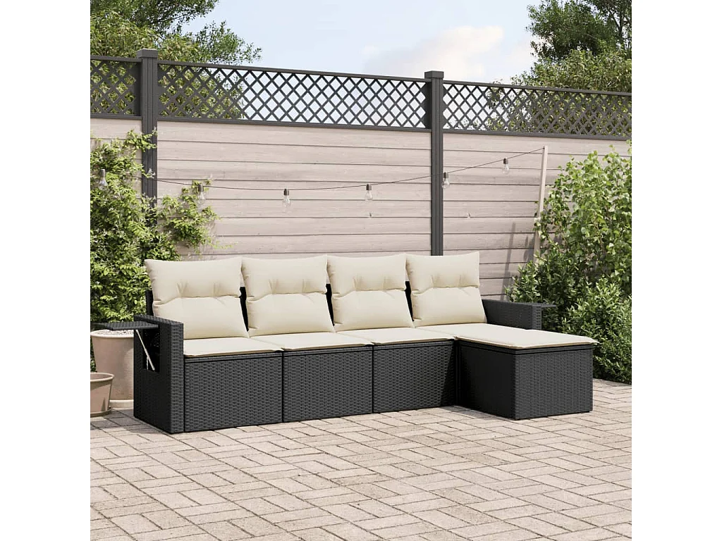 Set Divani da Giardino 5 pz con Cuscini in Polyrattan Nero