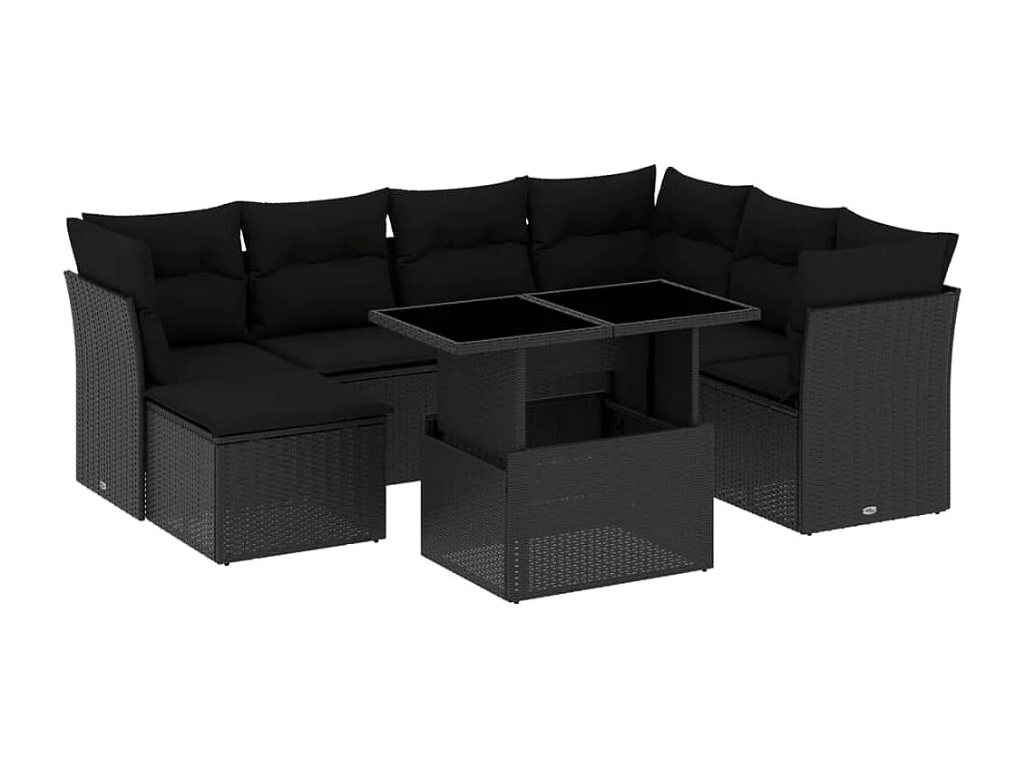 Salon de jardin 8 pcs avec coussins noir résine tressée
