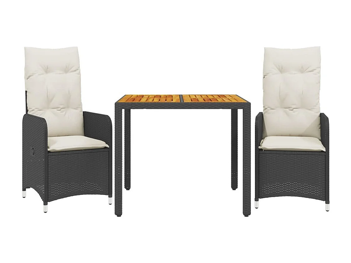 3-delige Bistroset met kussens poly rattan zwart