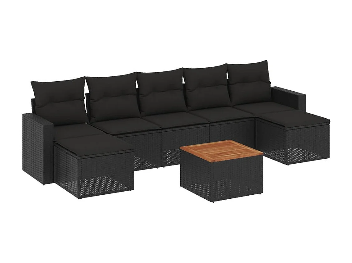 8-tlg. Garten-Sofagarnitur mit Kissen Schwarz Poly Rattan