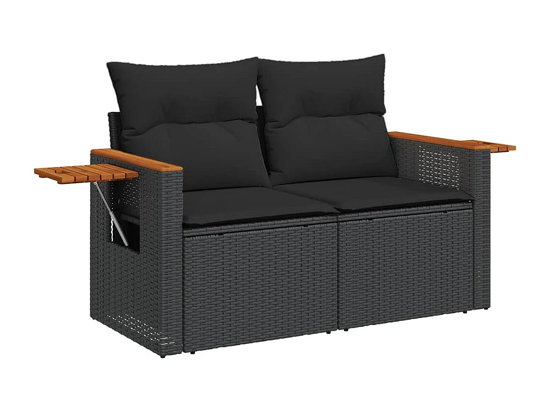 5-tlg. Garten-Sofagarnitur mit Kissen Schwarz Poly Rattan