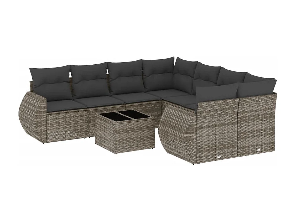 Salon de jardin 9 pcs avec coussins gris résine tressée