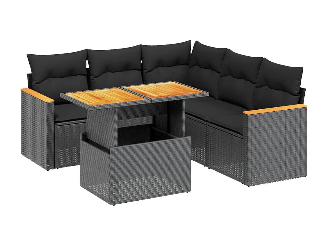 6-tlg. Garten-Sofagarnitur mit Kissen Schwarz Poly Rattan