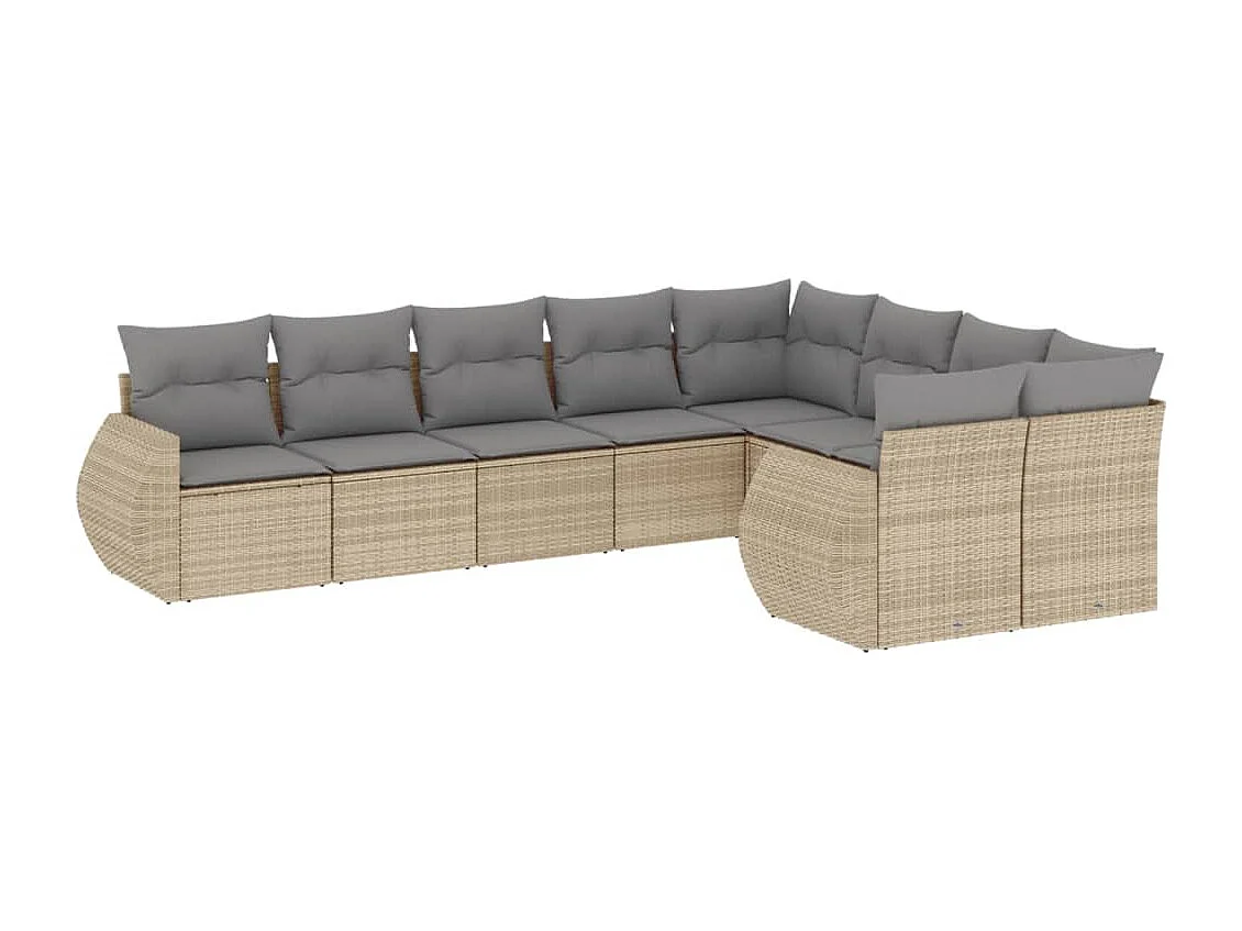 Set Divano da Giardino 9 pz con Cuscini Beige in Polyrattan