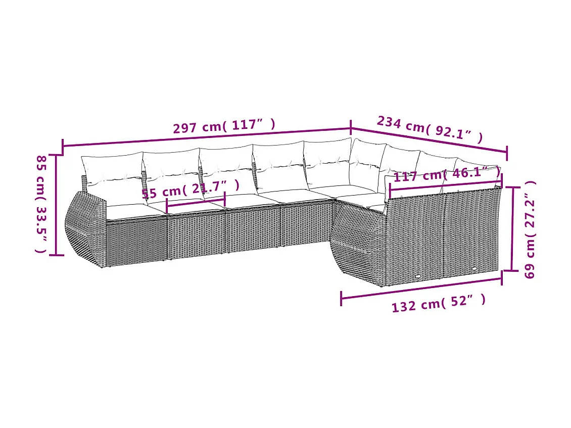 Set Divano da Giardino 9 pz con Cuscini Beige in Polyrattan
