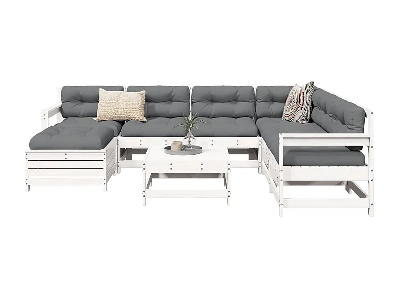 Set Divani da Giardino 8 pz in Legno Massello di Pino Bianco
