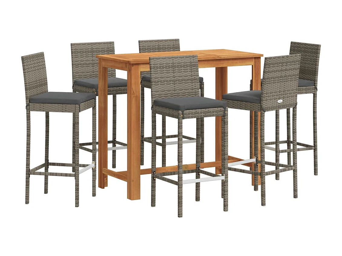 Mesa y taburetes de jardín 7 pzas madera acacia ratán PE gris