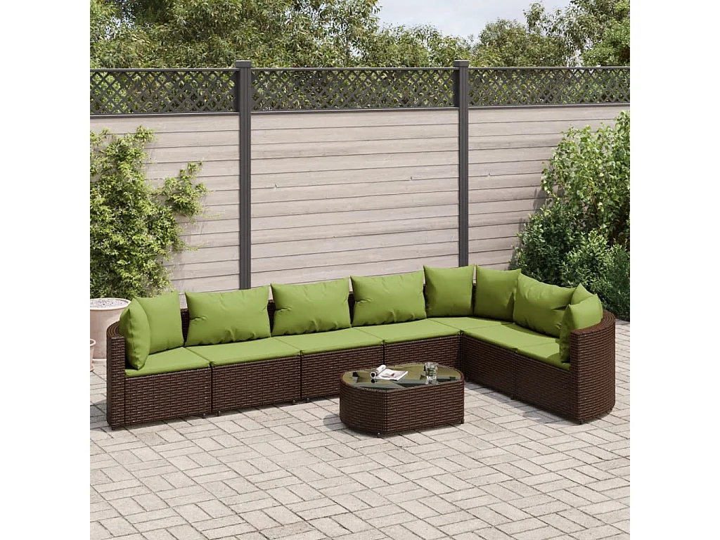 Salon de jardin 8 pcs avec coussins marron résine tressée