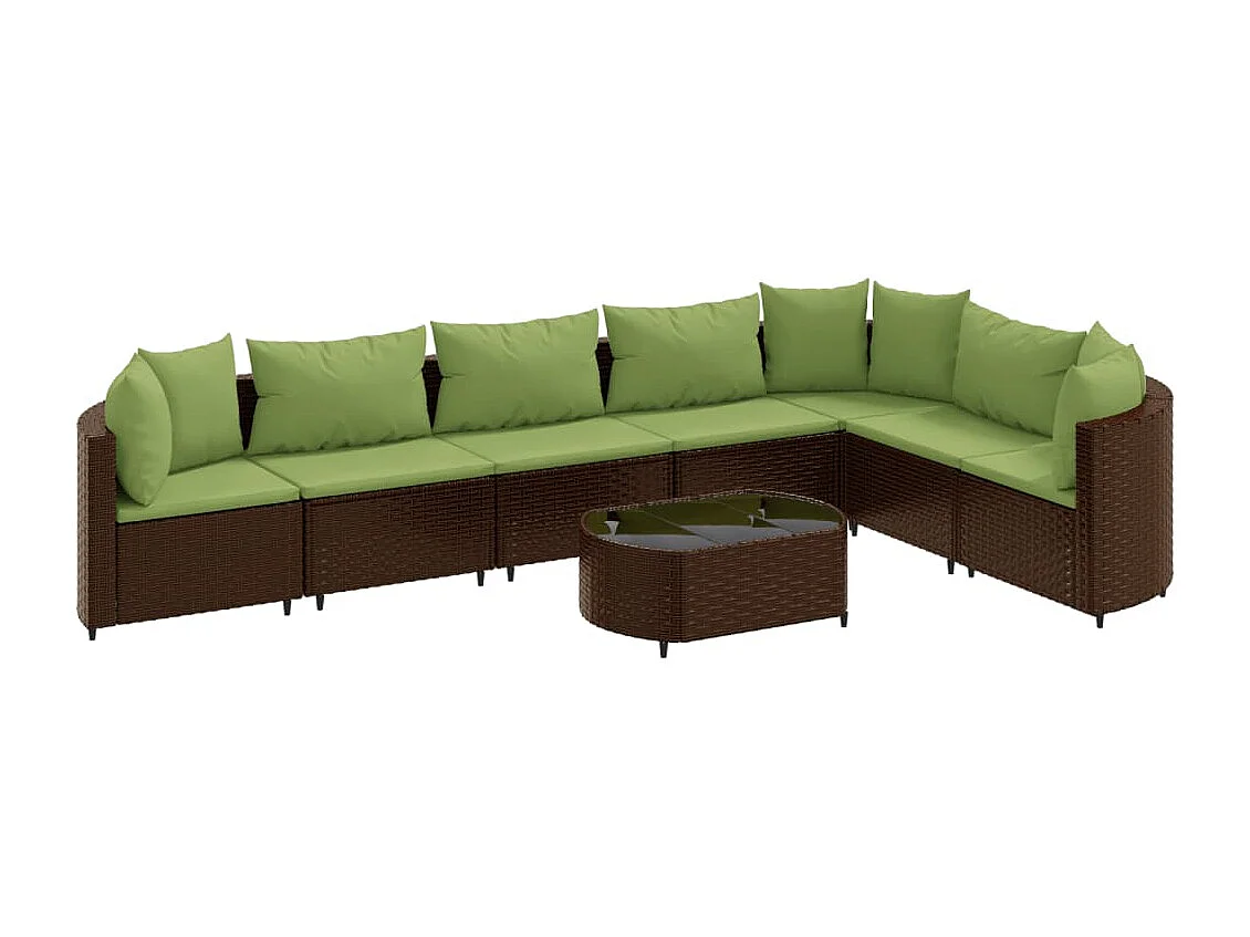 Salon de jardin 8 pcs avec coussins marron résine tressée