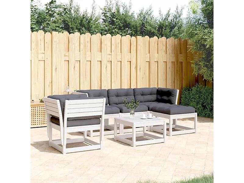 Salon de jardin 5 pcs avec coussins blanc bois massif de pin