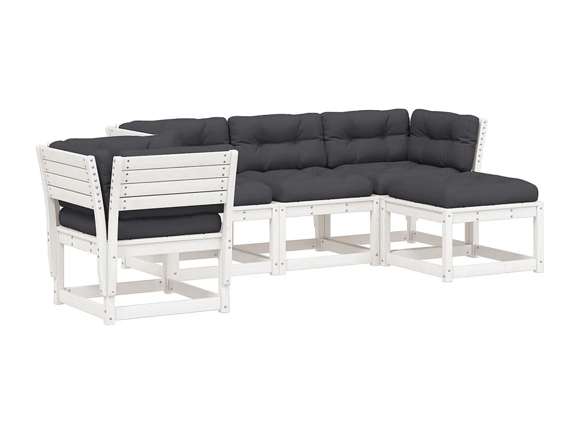 Salon de jardin 5 pcs avec coussins blanc bois massif de pin