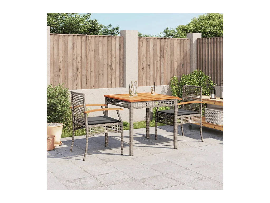Set comedor de jardín 3 piezas con cojines ratán sintético gris
