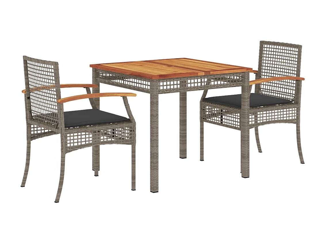 Set da Pranzo da Giardino 3 pz con Cuscini in Polyrattan Grigio