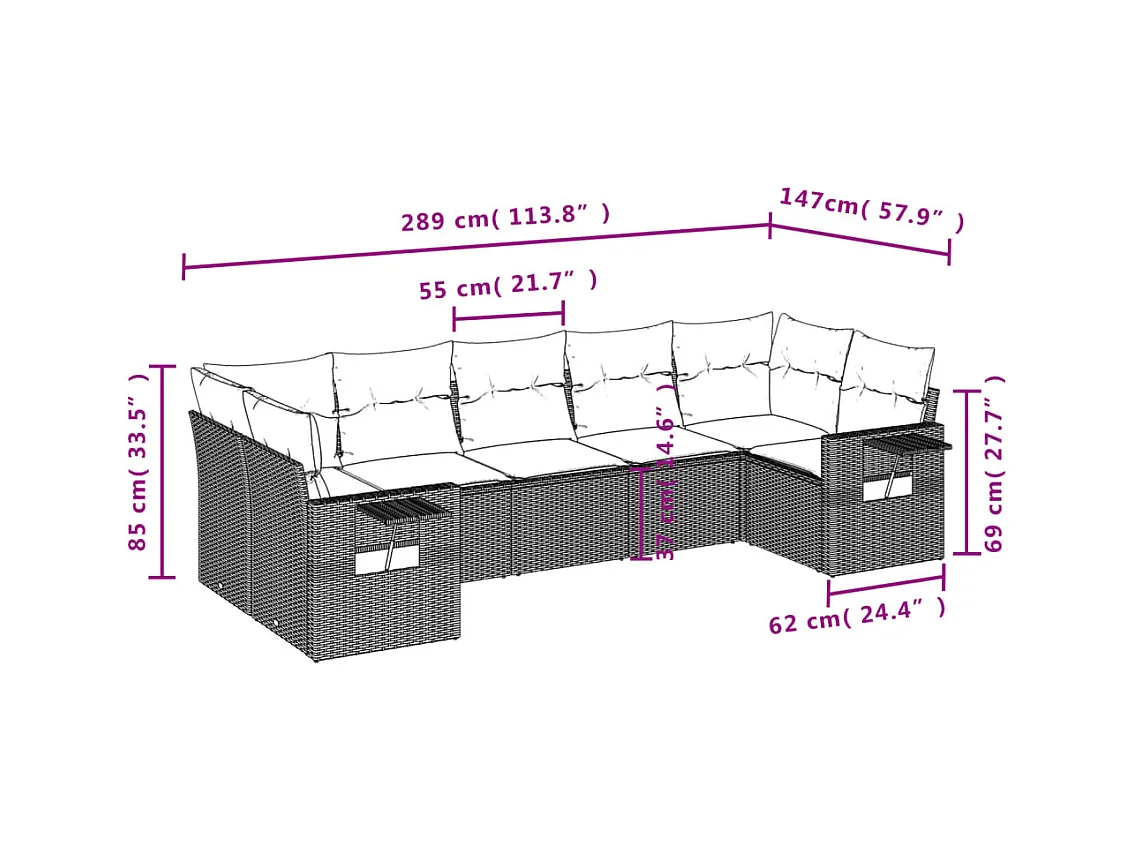 7-tlg. Garten-Sofagarnitur mit Kissen Braun Poly Rattan