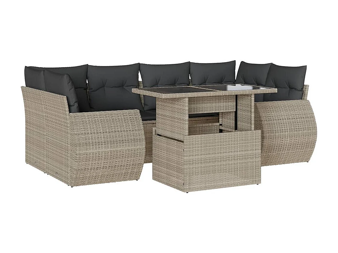 Salon de jardin avec coussins 7 pcs gris clair résine tressée