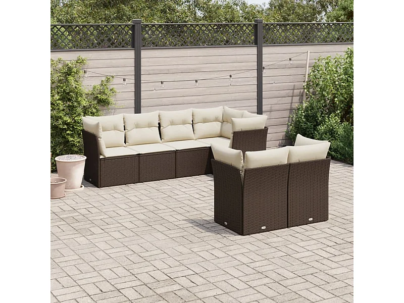 Salon de jardin avec coussins 7 pcs marron résine tressée