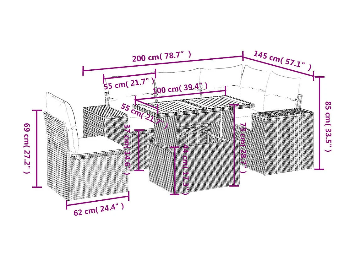 6-tlg. Garten-Sofagarnitur mit Kissen Beige Poly Rattan