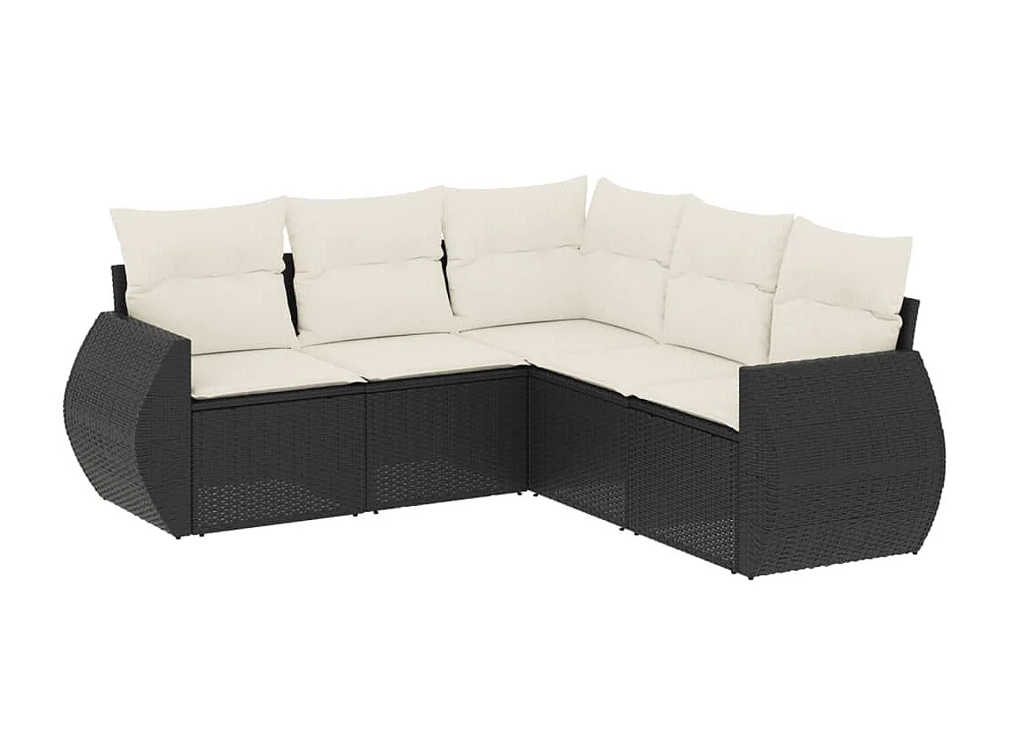Salon de jardin 5 pcs avec coussins noir résine tressée