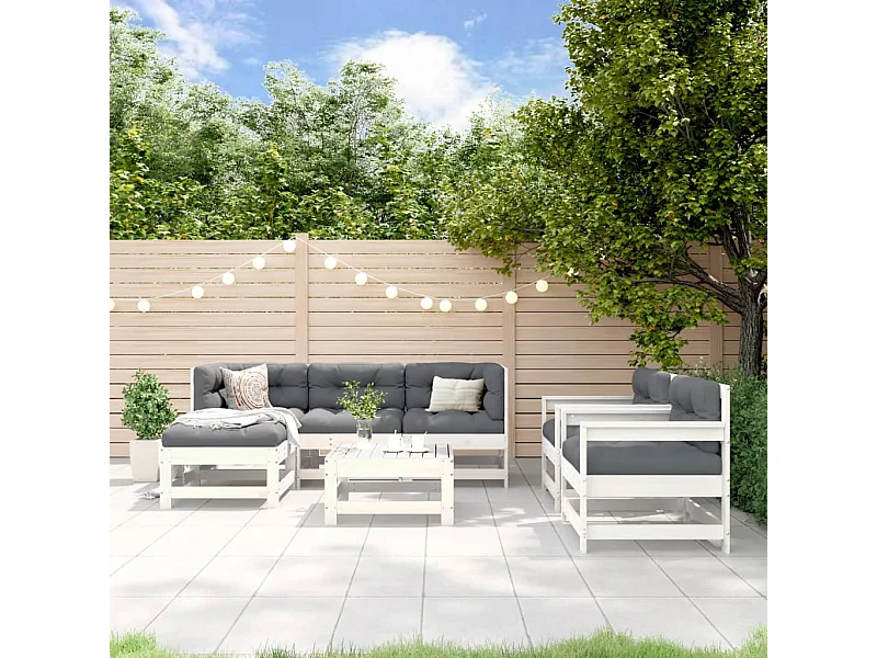 Set Salotto da Giardino 7 pz Bianco in Legno Massello di Pino
