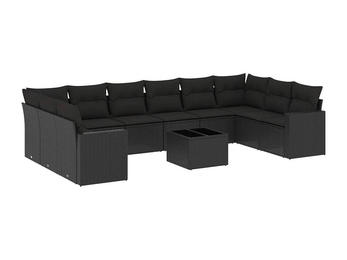 Set Divani da Giardino 11 pz con Cuscini in Polyrattan Nero