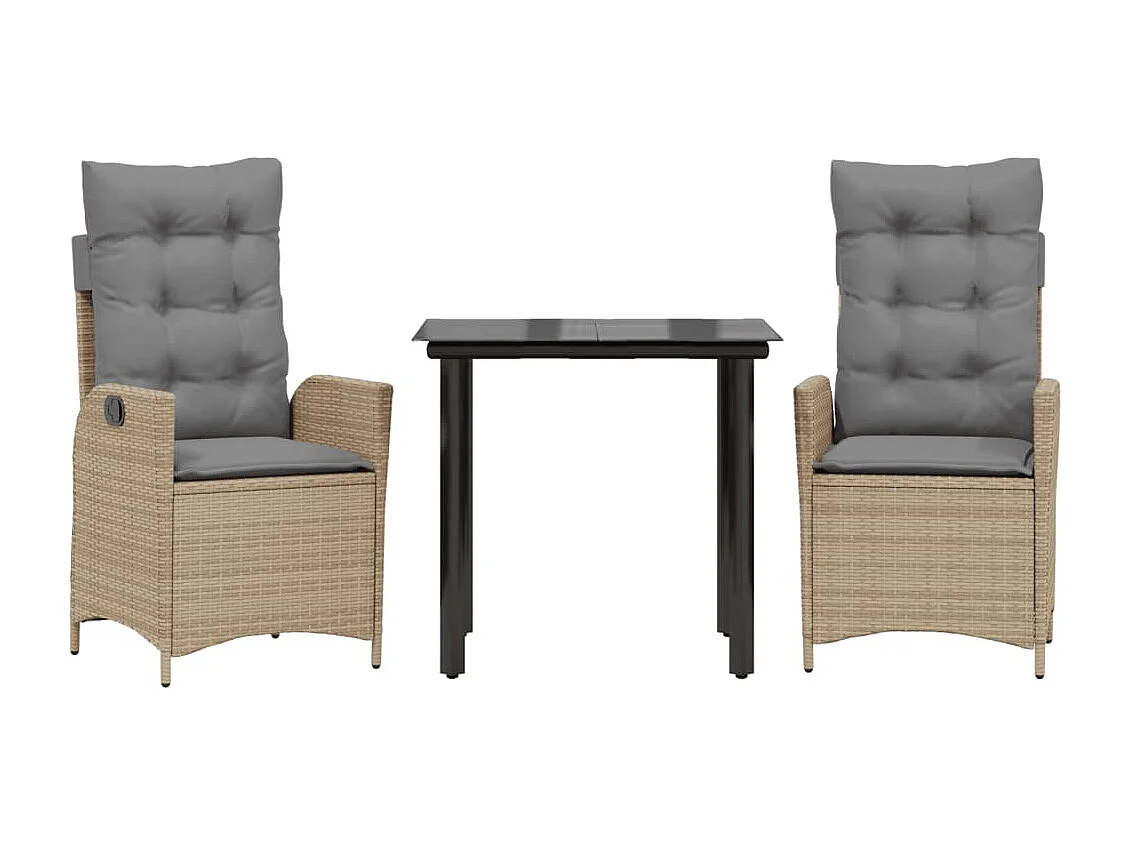 Set comedor de jardín 3 pzas con cojines ratán sintético beige