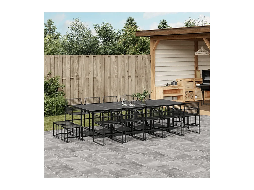 Ensemble à manger de jardin 15 pcs noir résine tressée