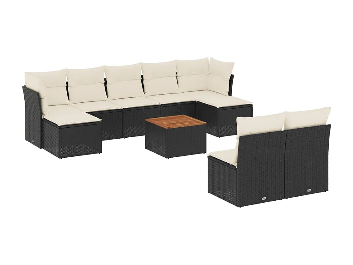 10-tlg. Garten-Sofagarnitur mit Kissen Schwarz Poly Rattan