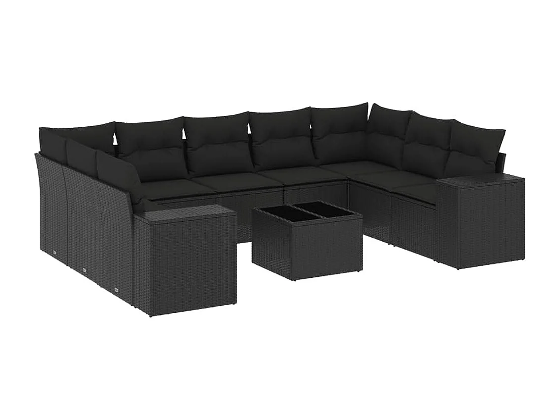 10-tlg. Garten-Sofagarnitur mit Kissen Schwarz Poly Rattan