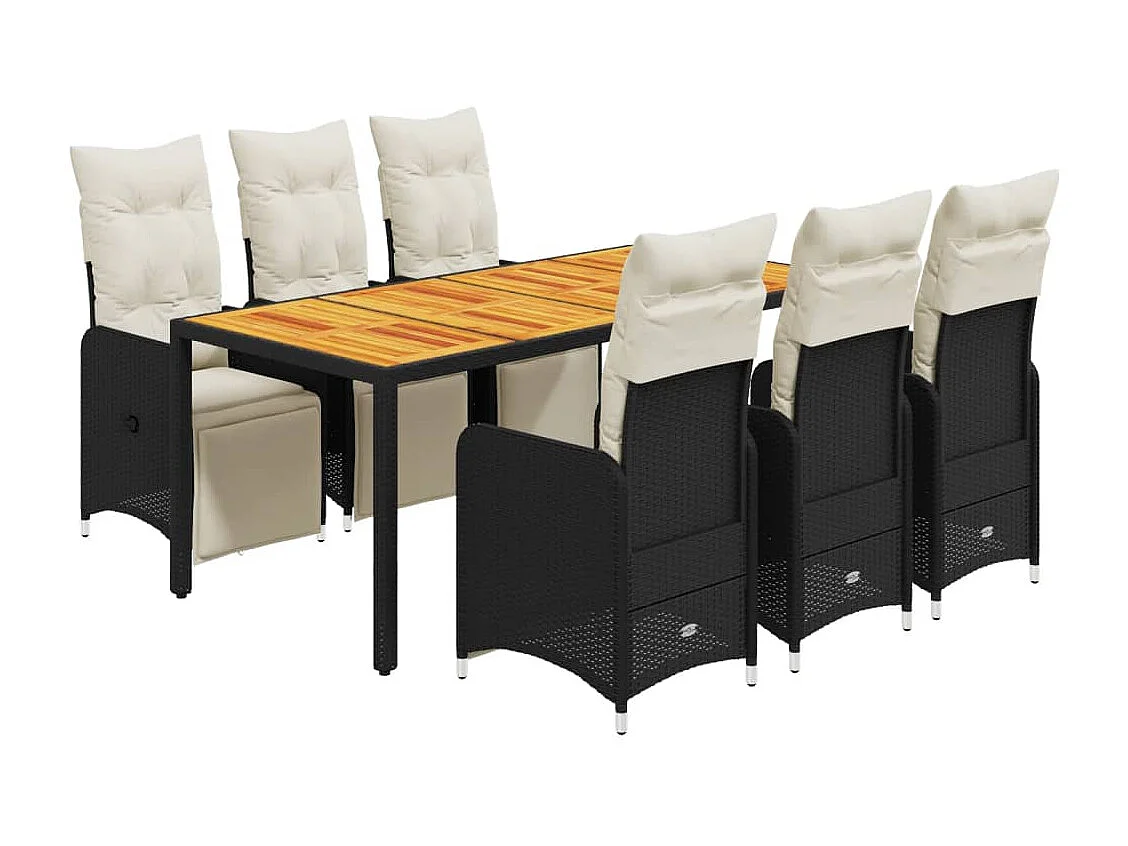 Ensemble de bistro de jardin 7 pcs coussins noir poly rotin
