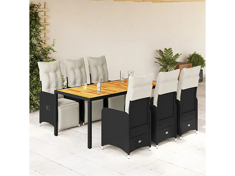 Ensemble de bistro de jardin 7 pcs coussins noir poly rotin