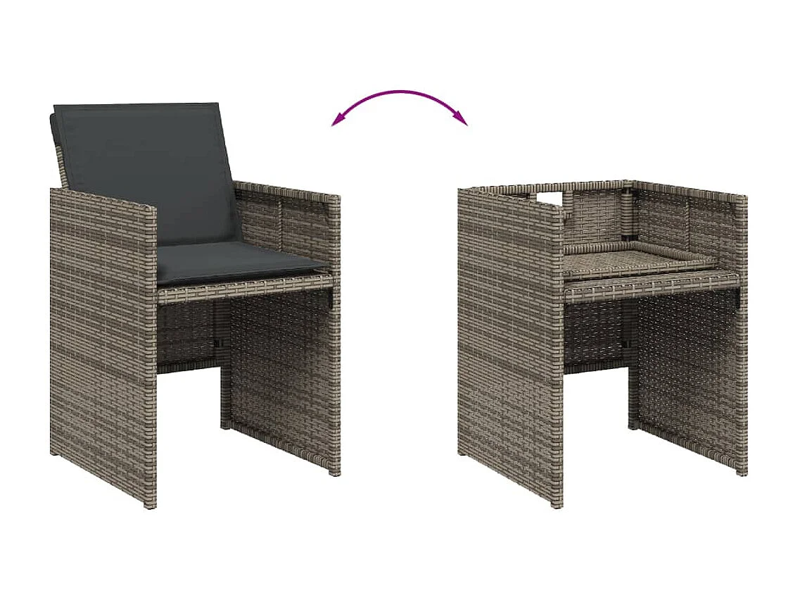 Ensemble à manger de jardin 11pcs avec coussins gris poly rotin