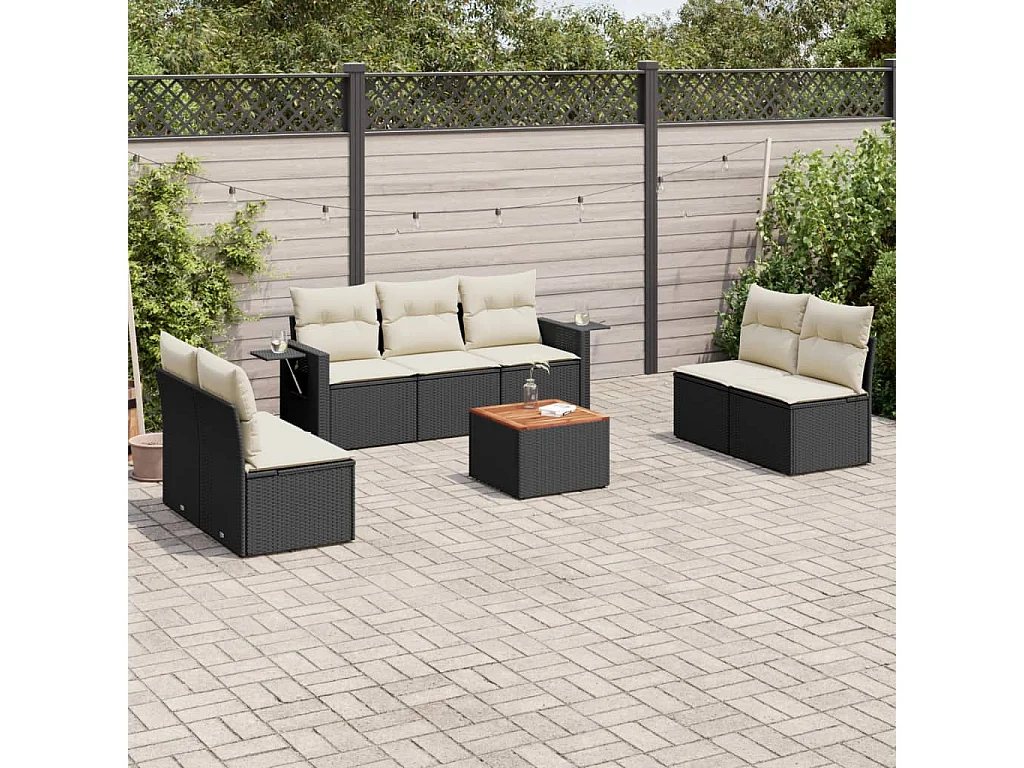 8-tlg. Garten-Sofagarnitur mit Kissen Schwarz Poly Rattan