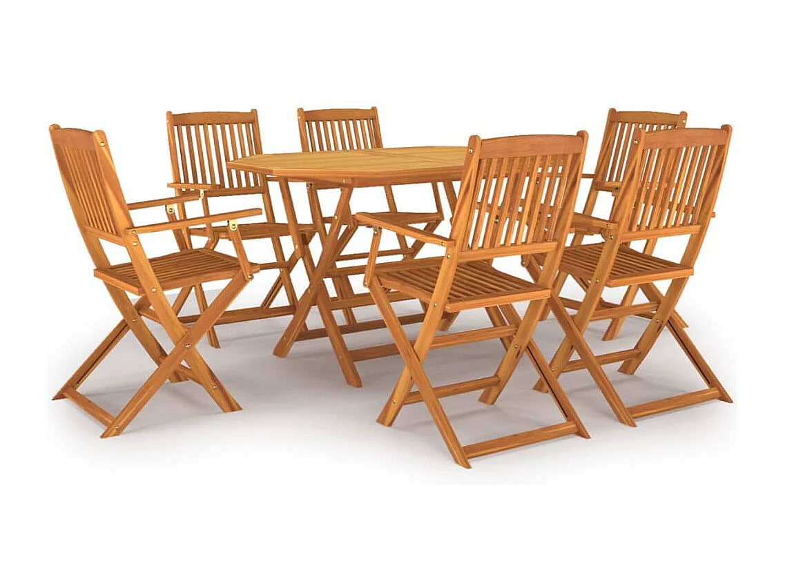 Set da Pranzo per Giardino 7 pz in Legno Massello di Acacia
