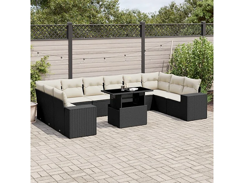 Set Divani da Giardino 11 pz con Cuscini in Polyrattan Nero