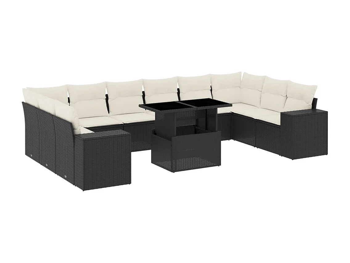 11-delige Loungeset met kussens poly rattan zwart