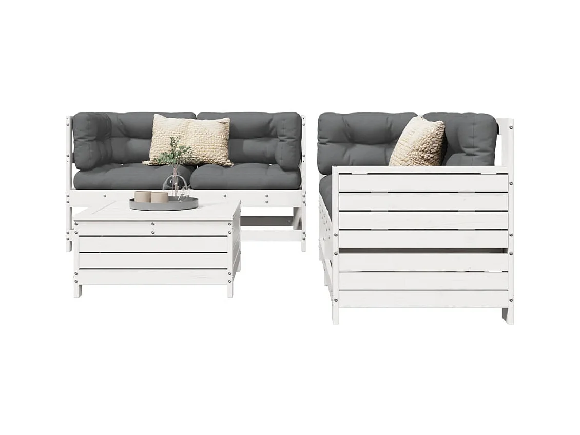 Salon de jardin 5 pcs blanc bois massif de pin