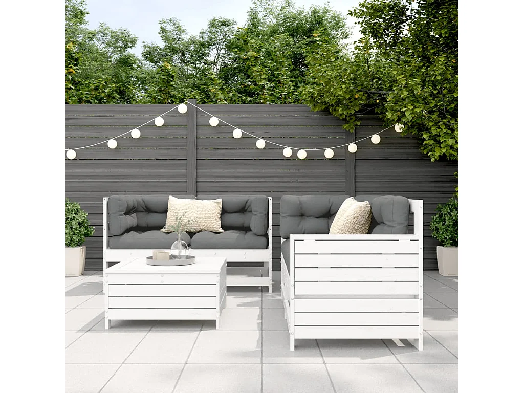 Salon de jardin 5 pcs blanc bois massif de pin