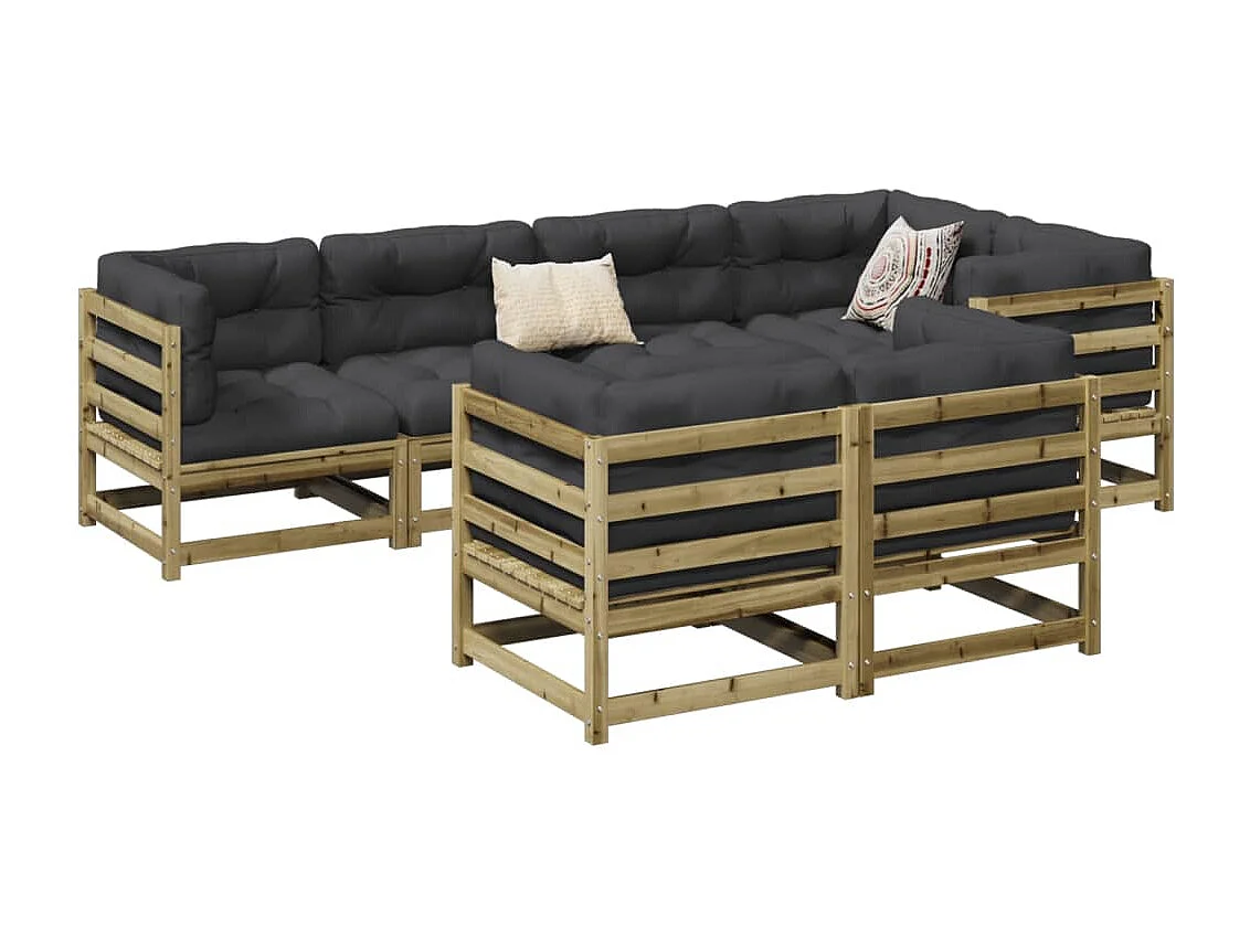 Salon de jardin 7 pcs avec coussins bois de pin imprégné