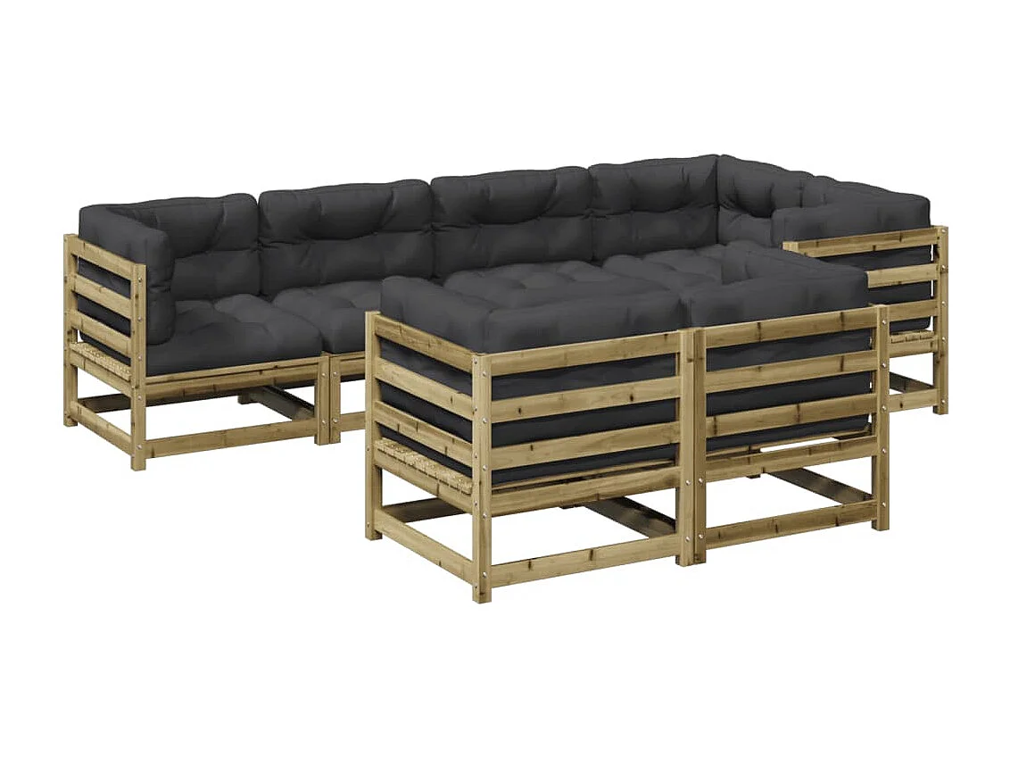 Salon de jardin 7 pcs avec coussins bois de pin imprégné