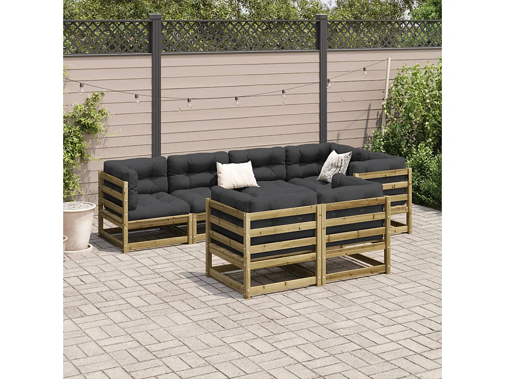Salon de jardin 7 pcs avec coussins bois de pin imprégné
