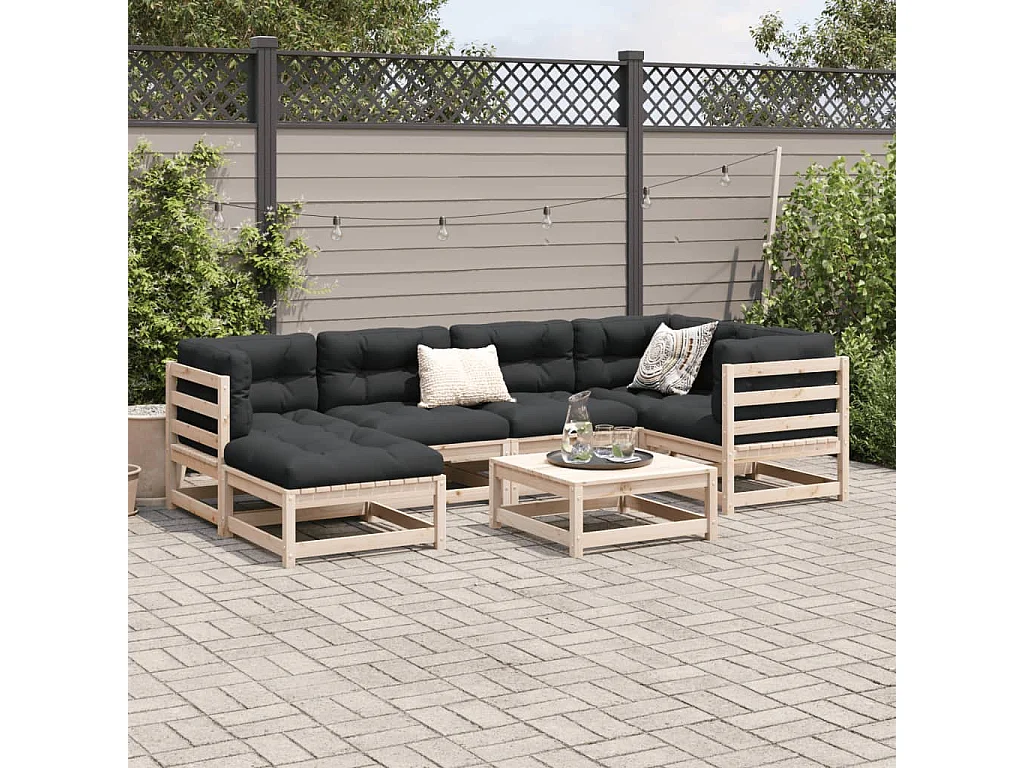 Salon de jardin 7 pcs bois de pin massif