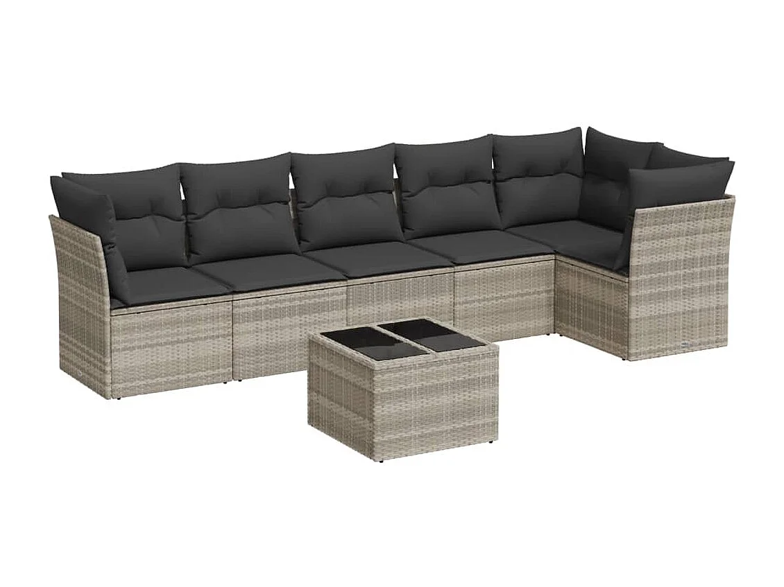 Salon de jardin avec coussins 7 pcs gris clair résine tressée