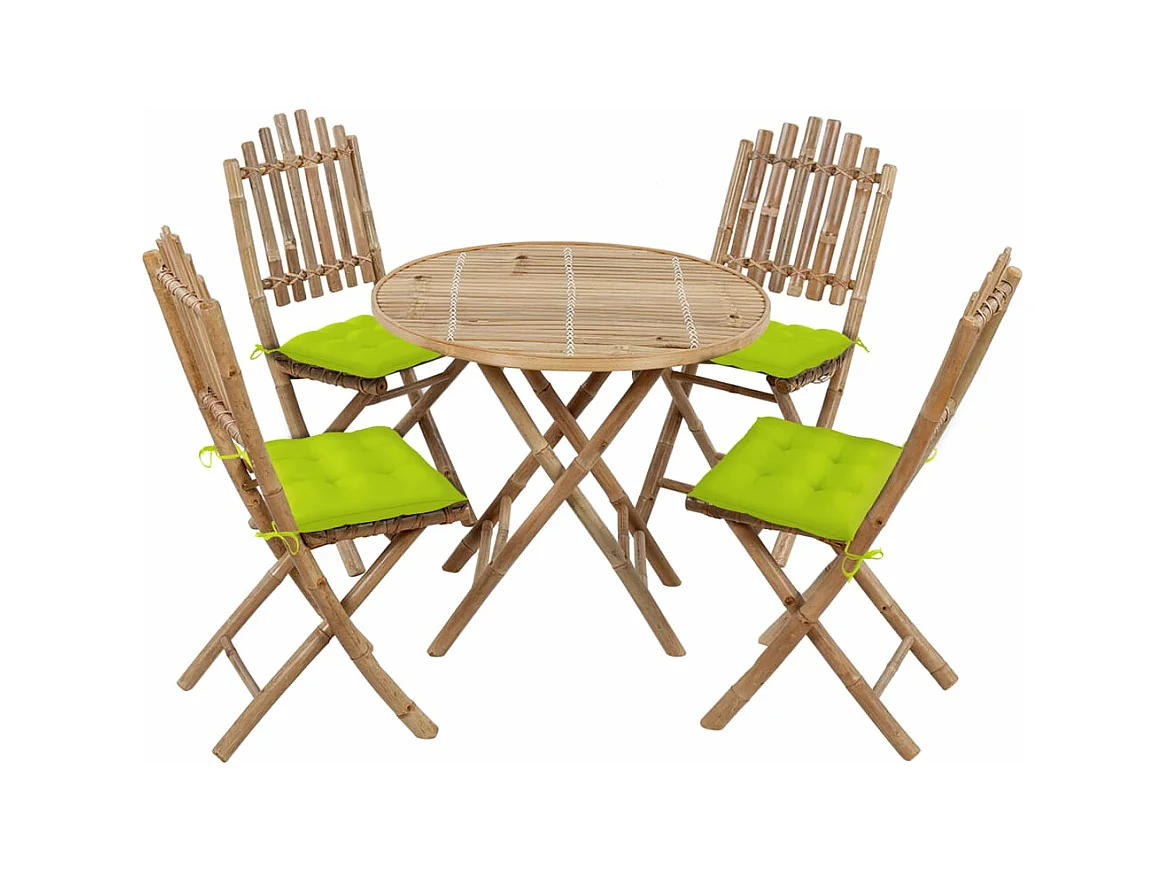 Ensemble à manger d'extérieur pliable 5pcs avec coussins Bambou