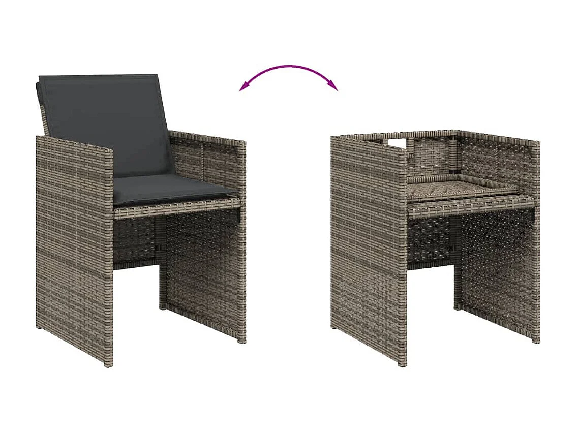 Ensemble à manger de jardin 11pcs avec coussins gris poly rotin