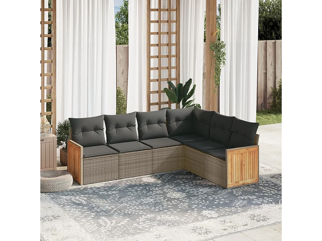 6-tlg. Garten-Sofagarnitur mit Kissen Grau Poly Rattan