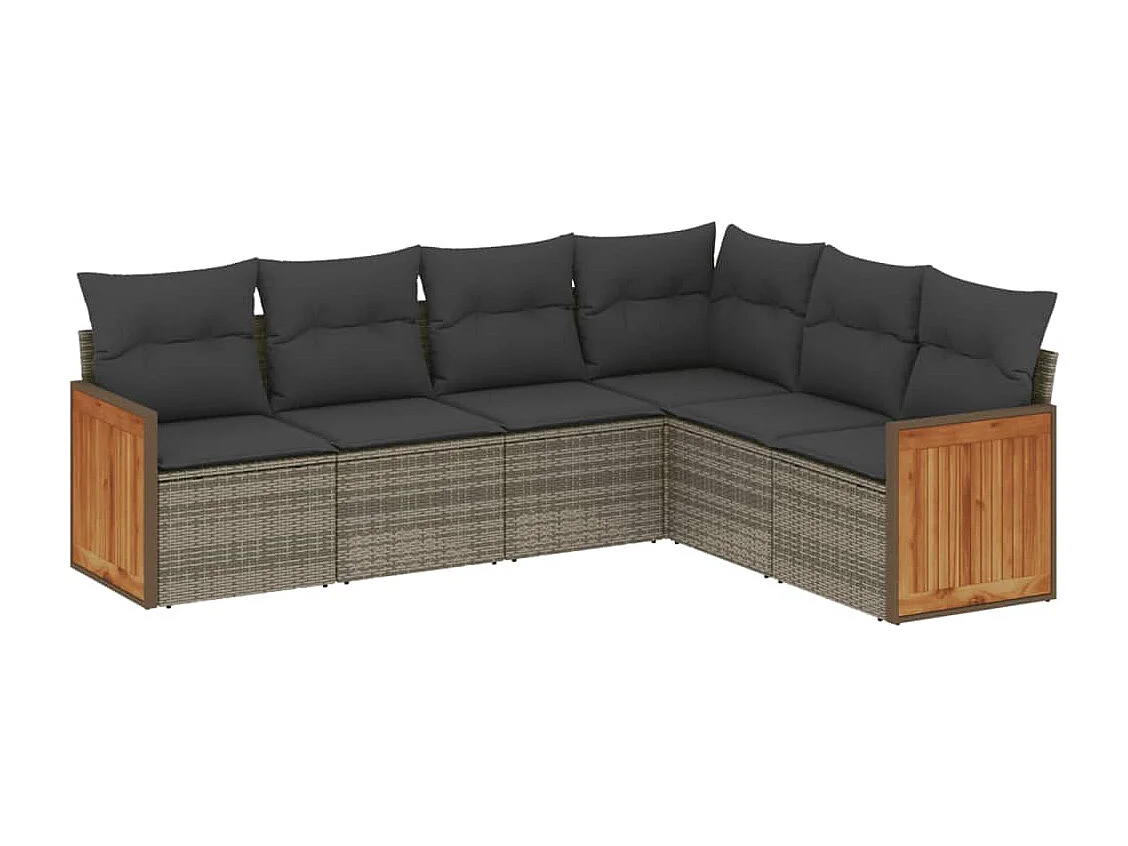 6-tlg. Garten-Sofagarnitur mit Kissen Grau Poly Rattan