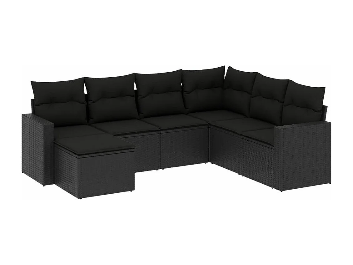 Set Divani da Giardino con Cuscini 7pz Nero Polyrattan